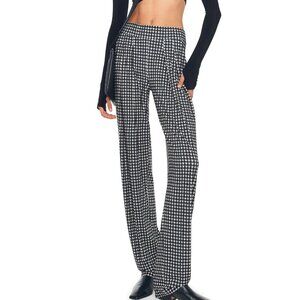 Norma Kamali Houndstooth Low Rise Pleated Trouser, XXS